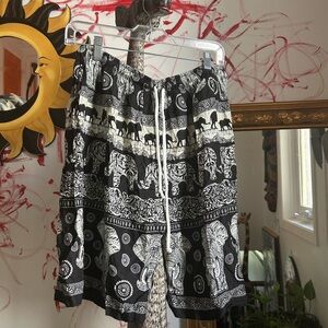 Elephant Print Black and White Boho Hippie Shorts Free Size